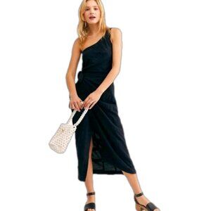 Free People At Leisure One Shoulder Midi Dress Cotton/Linen blend size S